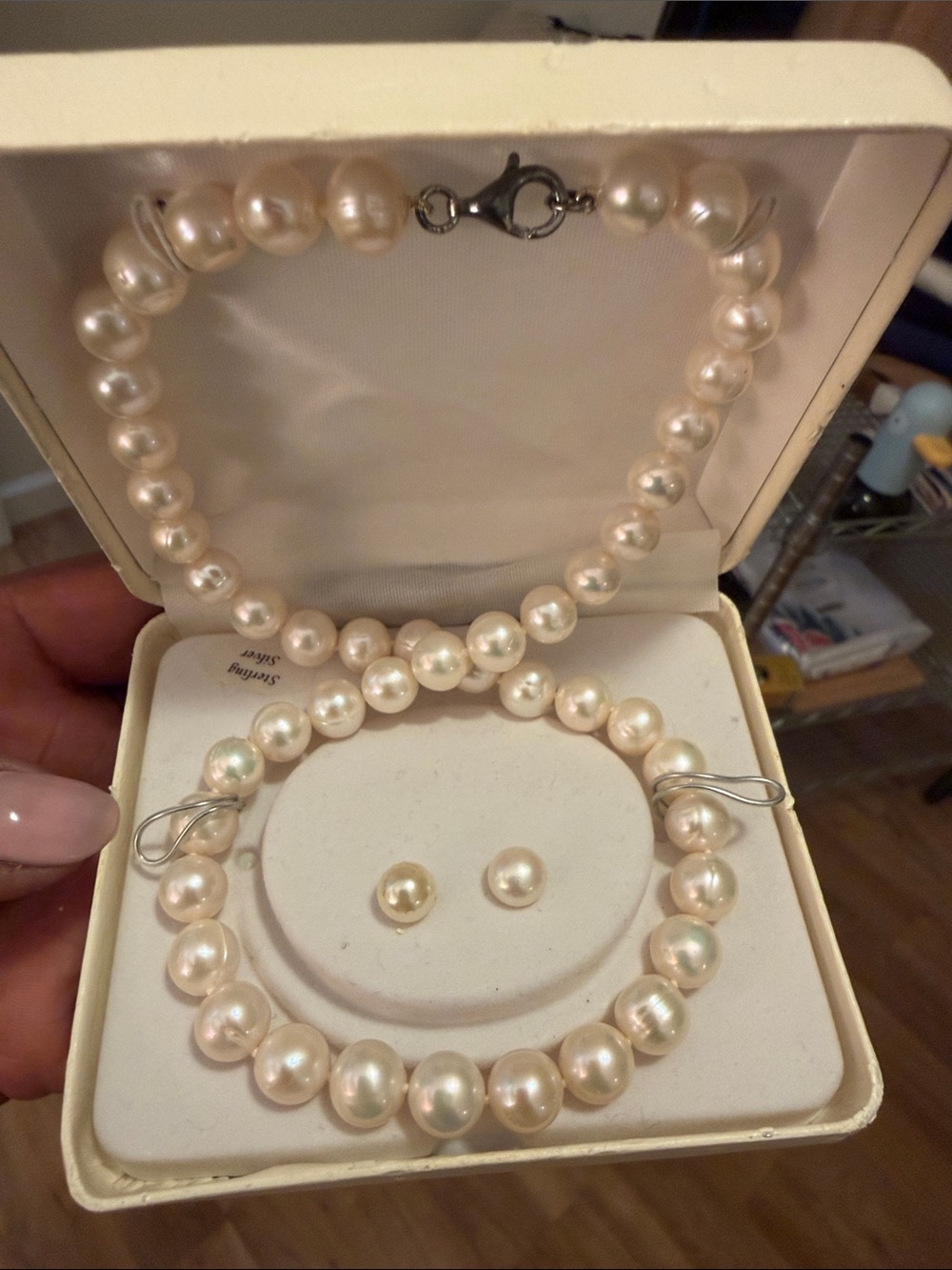 Macy's Ivory Pearl Necklace, Bracelet & Studs Set